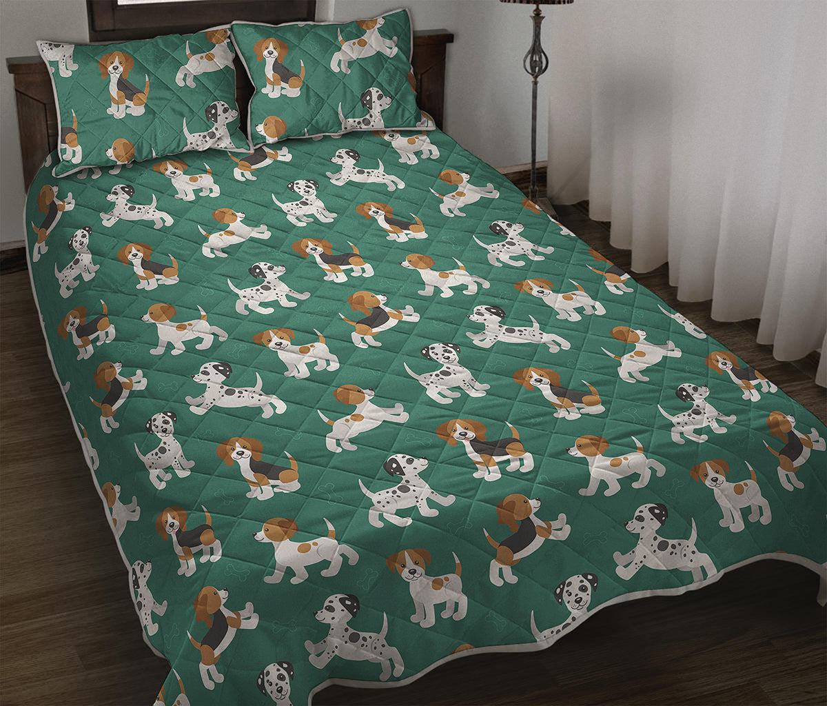 Cute Jack Russell Terrier Pattern Print Quilt Bed Set