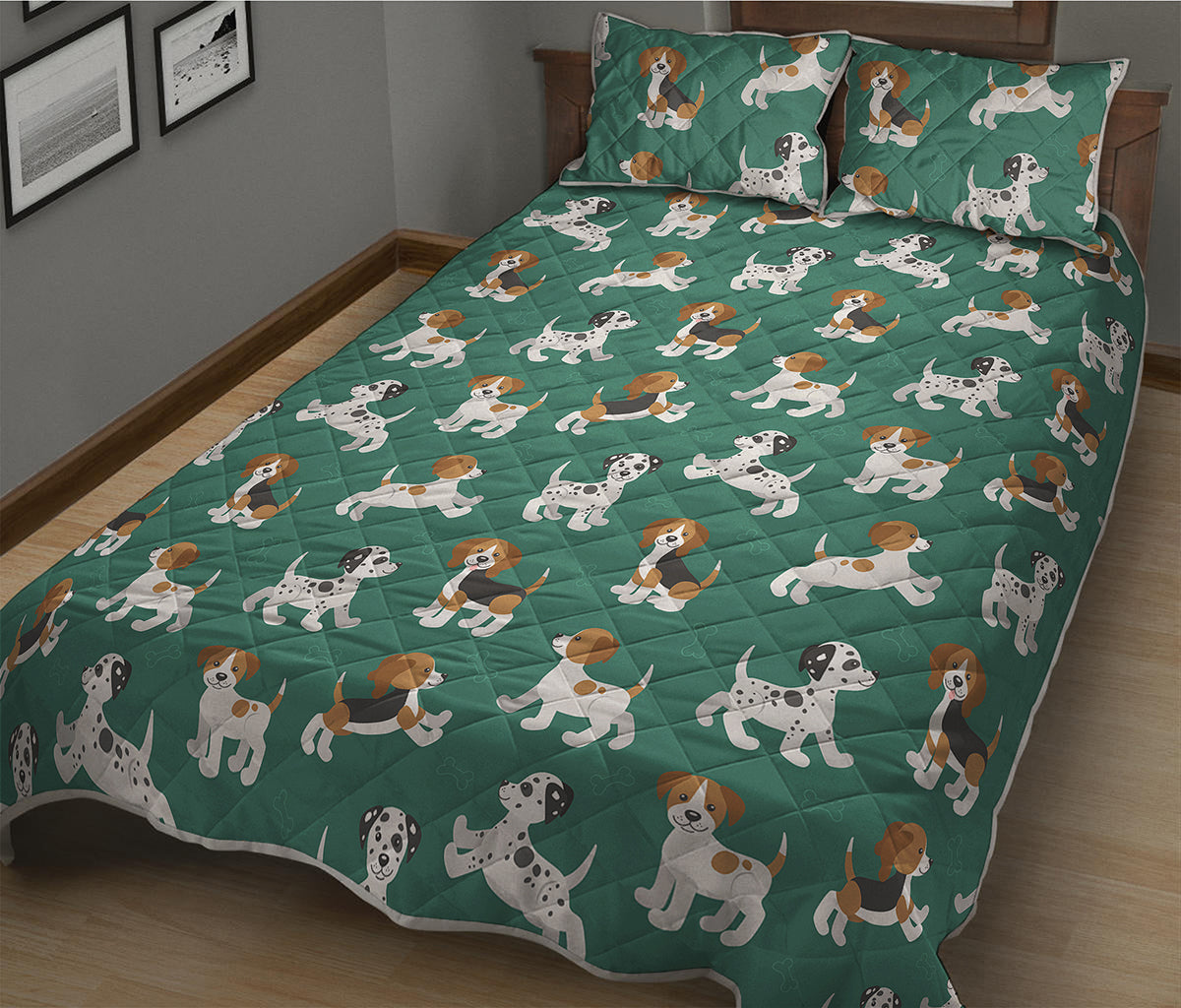 Cute Jack Russell Terrier Pattern Print Quilt Bed Set