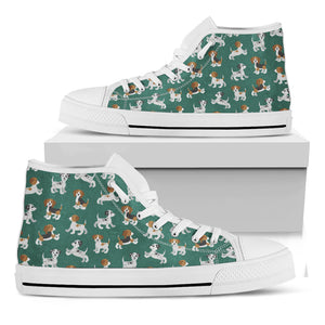 Cute Jack Russell Terrier Pattern Print White High Top Shoes