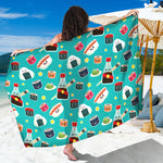 Cute Japanese Sushi Pattern Print Beach Sarong Wrap