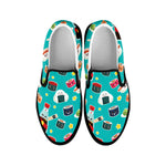 Cute Japanese Sushi Pattern Print Black Slip On Shoes
