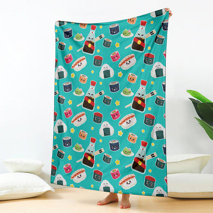 Cute Japanese Sushi Pattern Print Blanket