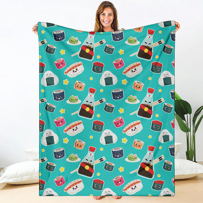 Cute Japanese Sushi Pattern Print Blanket