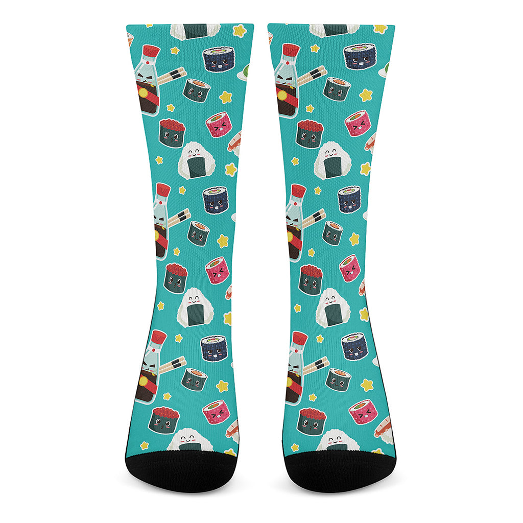 Cute Japanese Sushi Pattern Print Crew Socks