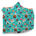 Cute Japanese Sushi Pattern Print Hooded Blanket