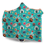 Cute Japanese Sushi Pattern Print Hooded Blanket