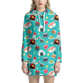 Cute Japanese Sushi Pattern Print Pullover Hoodie Dress