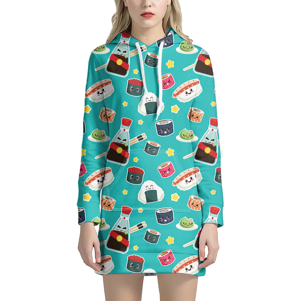 Cute Japanese Sushi Pattern Print Hoodie Dress