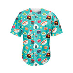 Cute Japanese Sushi Pattern Print Men's Baseball Jersey