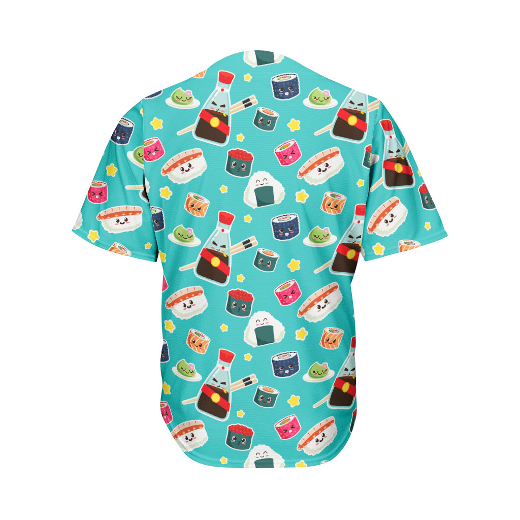Cute Japanese Sushi Pattern Print Men's Baseball Jersey
