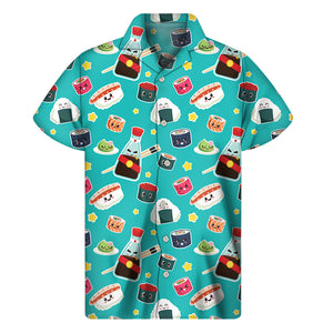 Cute Japanese Sushi Pattern Print Men's Short Sleeve Shirt