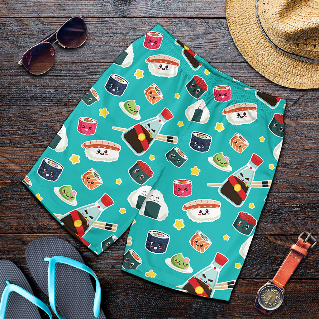 Cute Japanese Sushi Pattern Print Men's Shorts