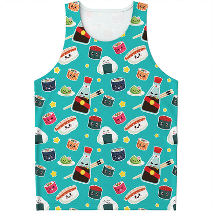Cute Japanese Sushi Pattern Print Men's Tank Top