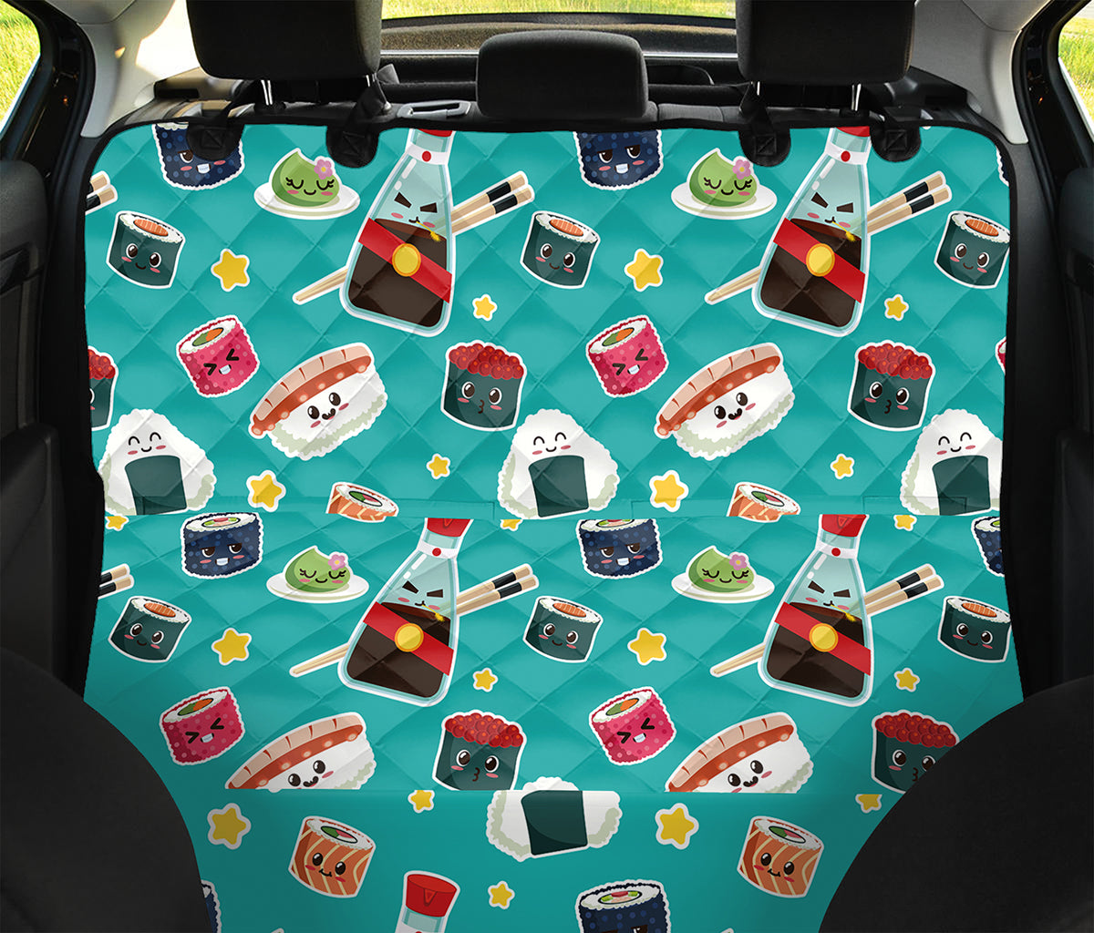 Cute Japanese Sushi Pattern Print Pet Car Back Seat Cover