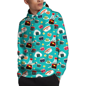 Cute Japanese Sushi Pattern Print Pullover Hoodie