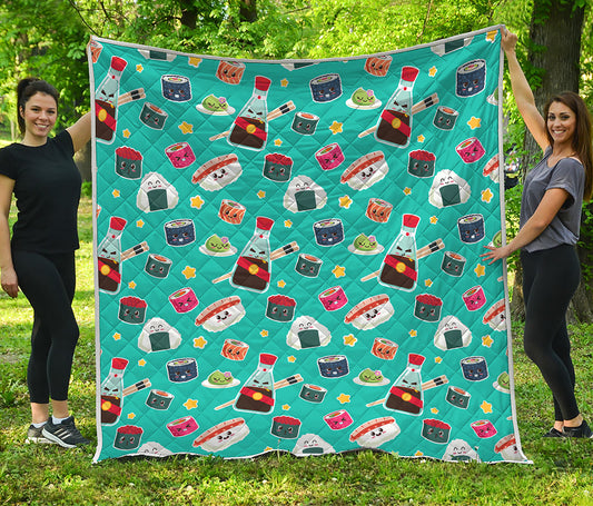 Cute Japanese Sushi Pattern Print Quilt