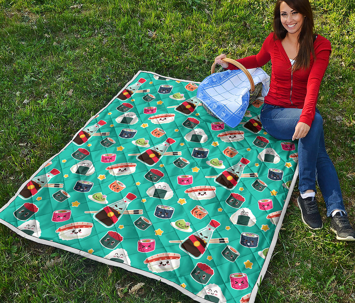 Cute Japanese Sushi Pattern Print Quilt