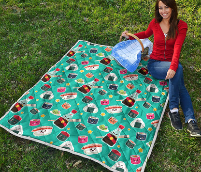 Cute Japanese Sushi Pattern Print Quilt