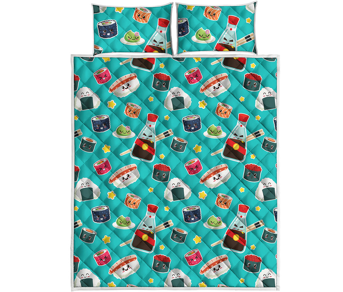 Cute Japanese Sushi Pattern Print Quilt Bed Set