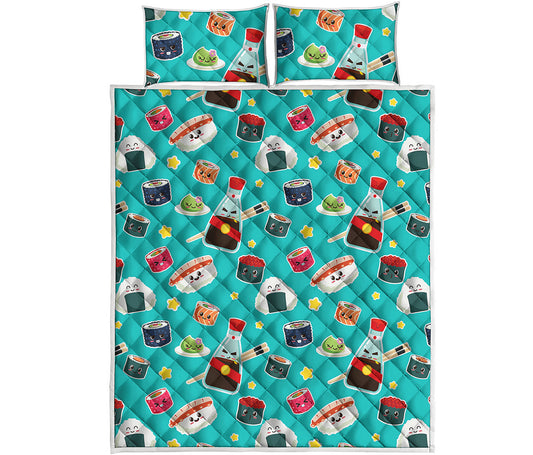 Cute Japanese Sushi Pattern Print Quilt Bed Set