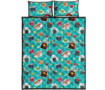 Cute Japanese Sushi Pattern Print Quilt Bed Set