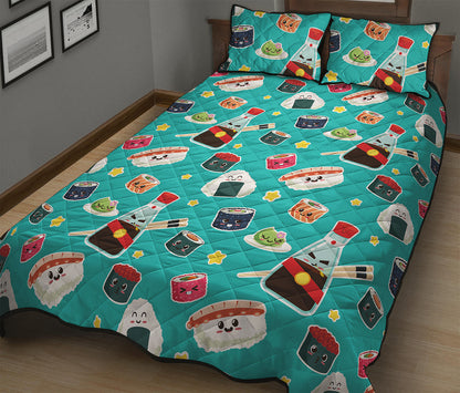 Cute Japanese Sushi Pattern Print Quilt Bed Set