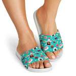 Cute Japanese Sushi Pattern Print White Slide Sandals