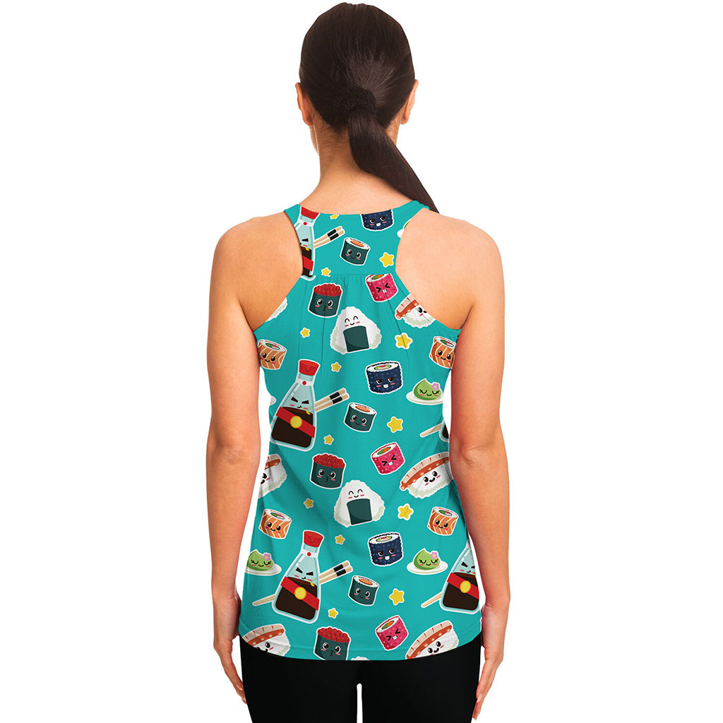 Cute Japanese Sushi Pattern Print Women's Racerback Tank Top