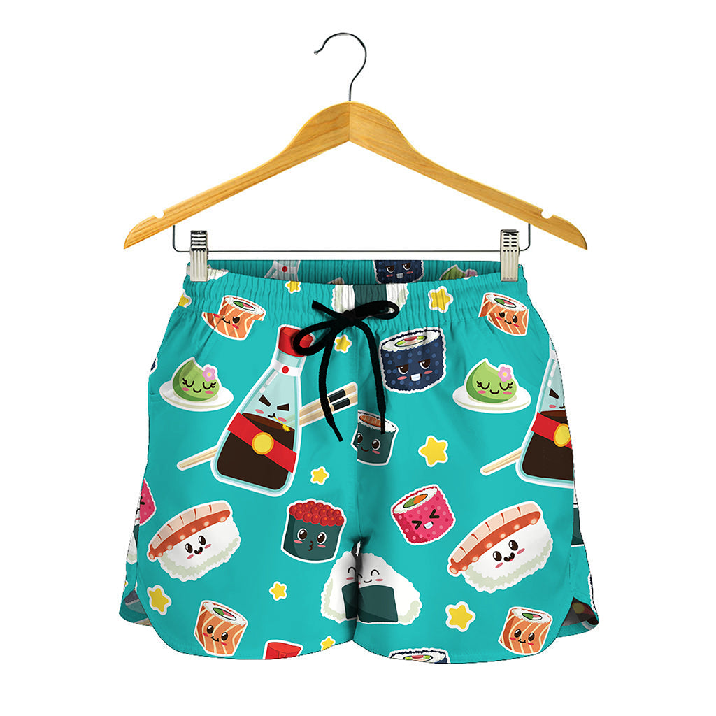 Cute Japanese Sushi Pattern Print Women's Shorts