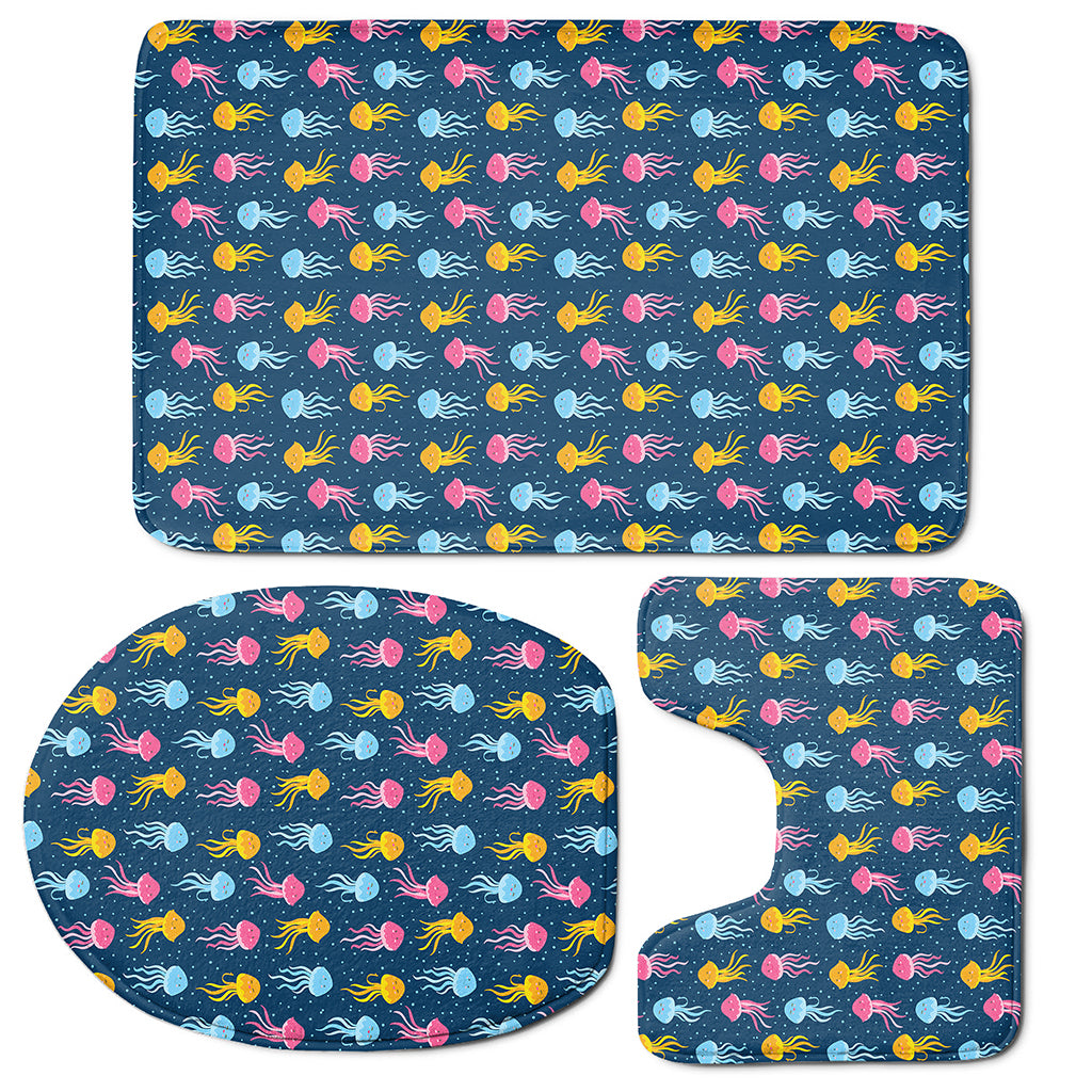 Cute Jellyfish Pattern Print 3 Piece Bath Mat Set