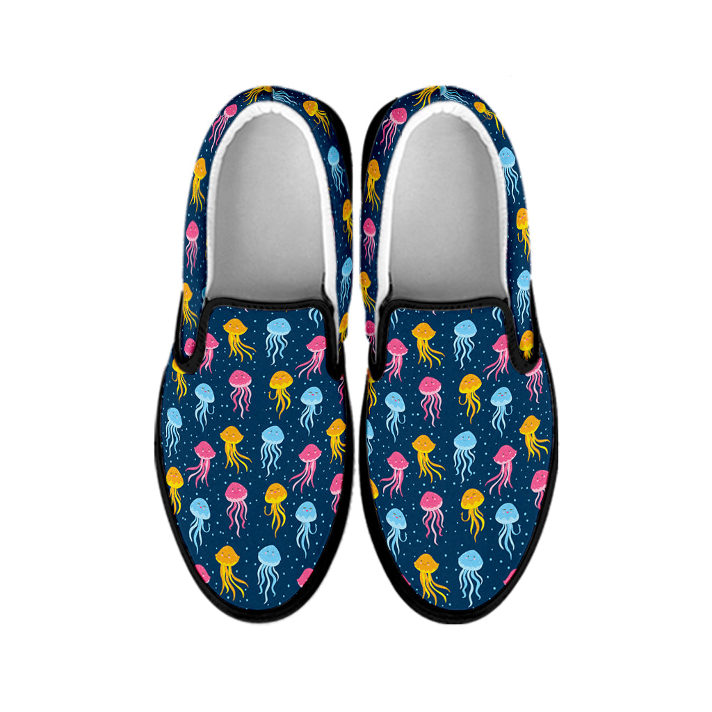 Cute Jellyfish Pattern Print Black Slip On Shoes