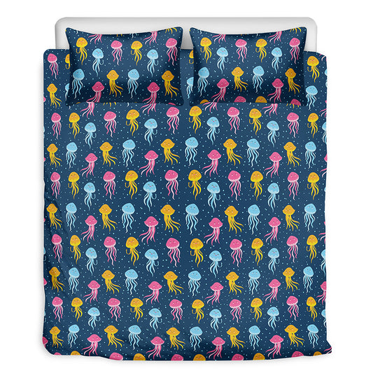 Cute Jellyfish Pattern Print Duvet Cover Bedding Set