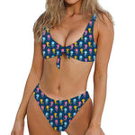 Cute Jellyfish Pattern Print Front Bow Tie Bikini