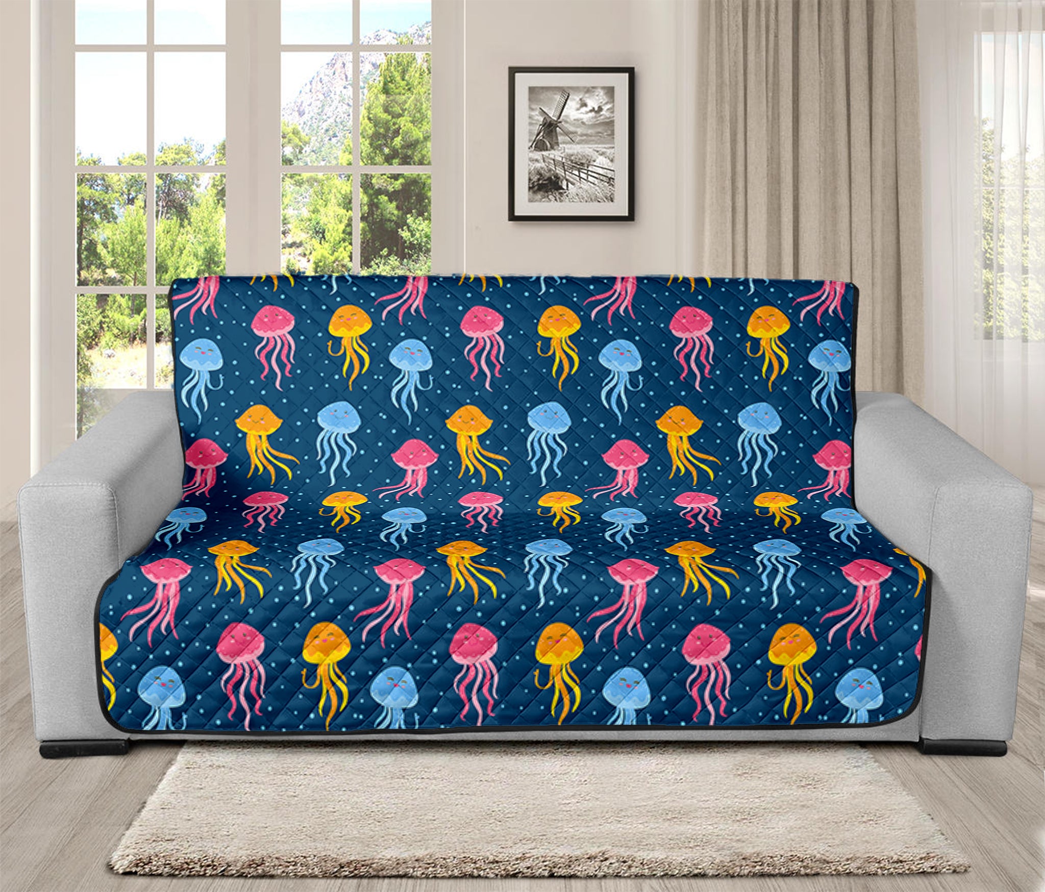 Cute Jellyfish Pattern Print Futon Protector