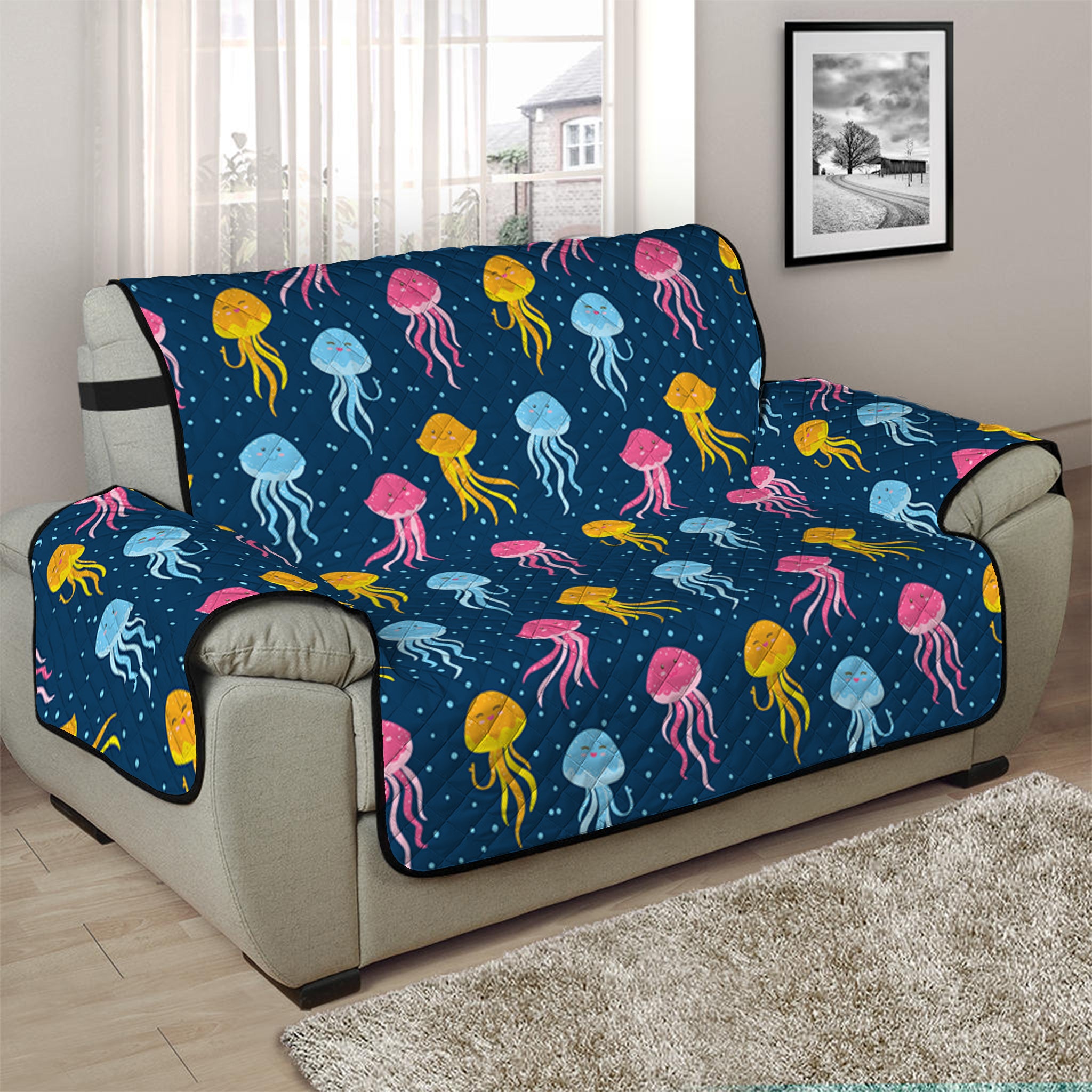 Cute Jellyfish Pattern Print Half Sofa Protector