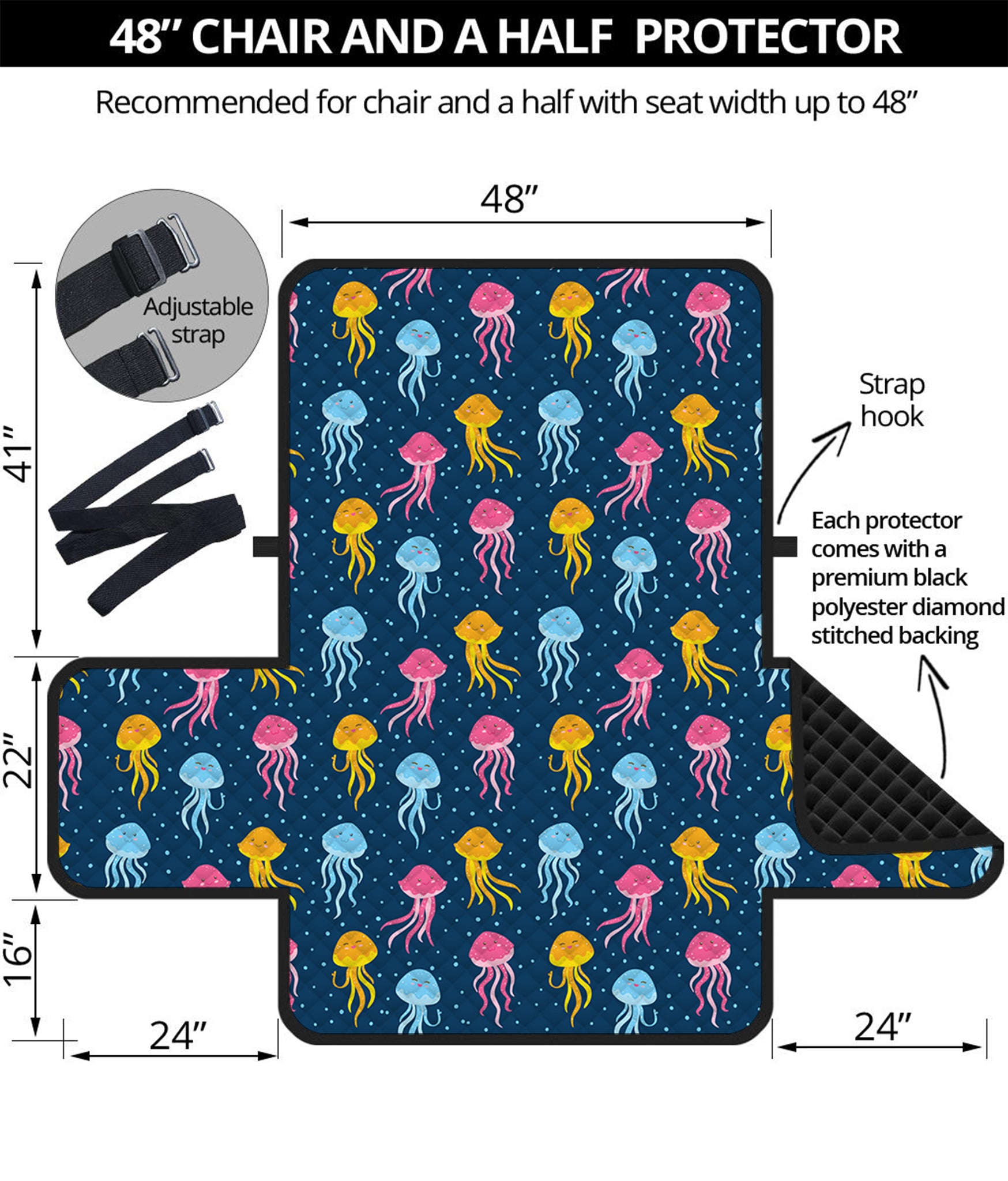 Cute Jellyfish Pattern Print Half Sofa Protector