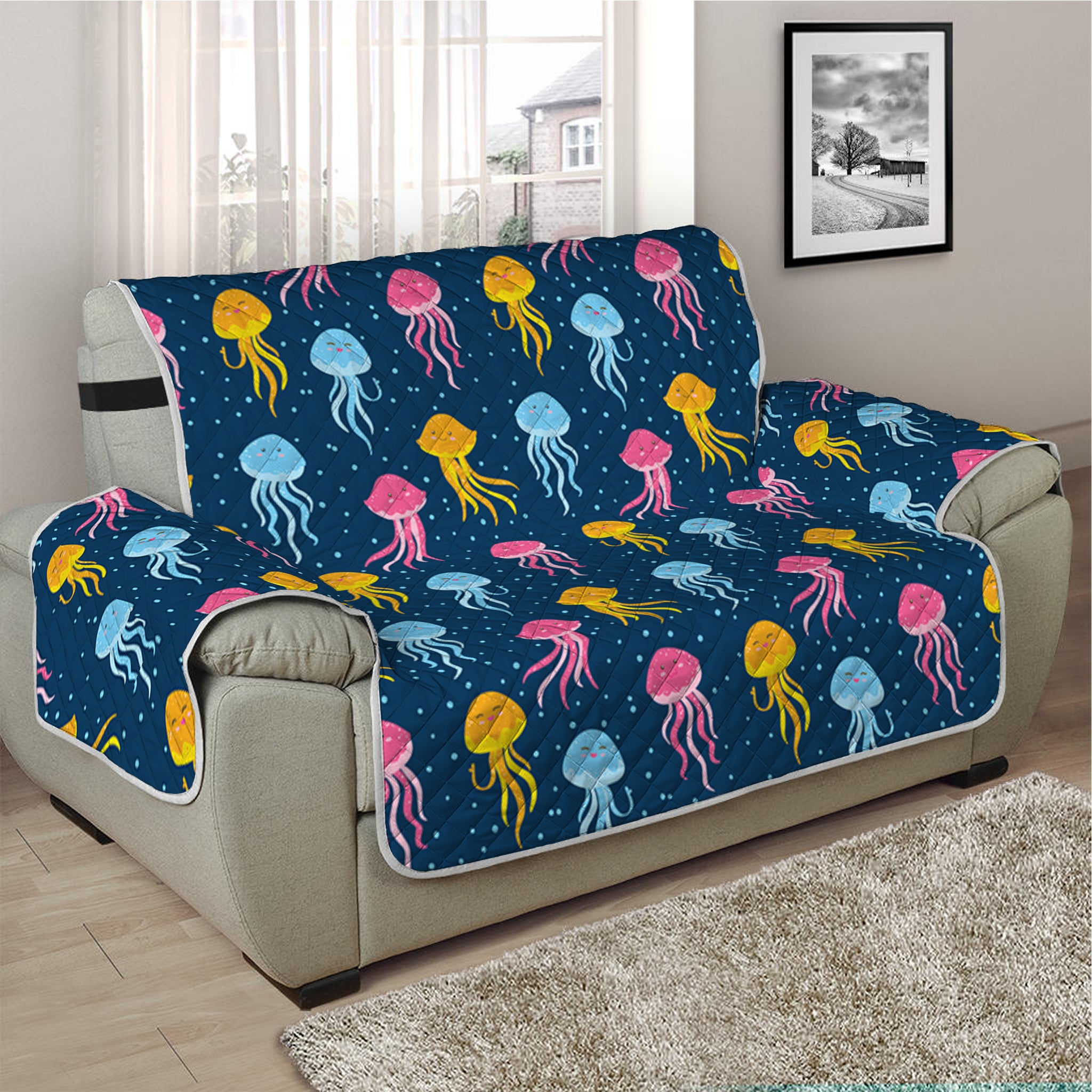 Cute Jellyfish Pattern Print Half Sofa Protector