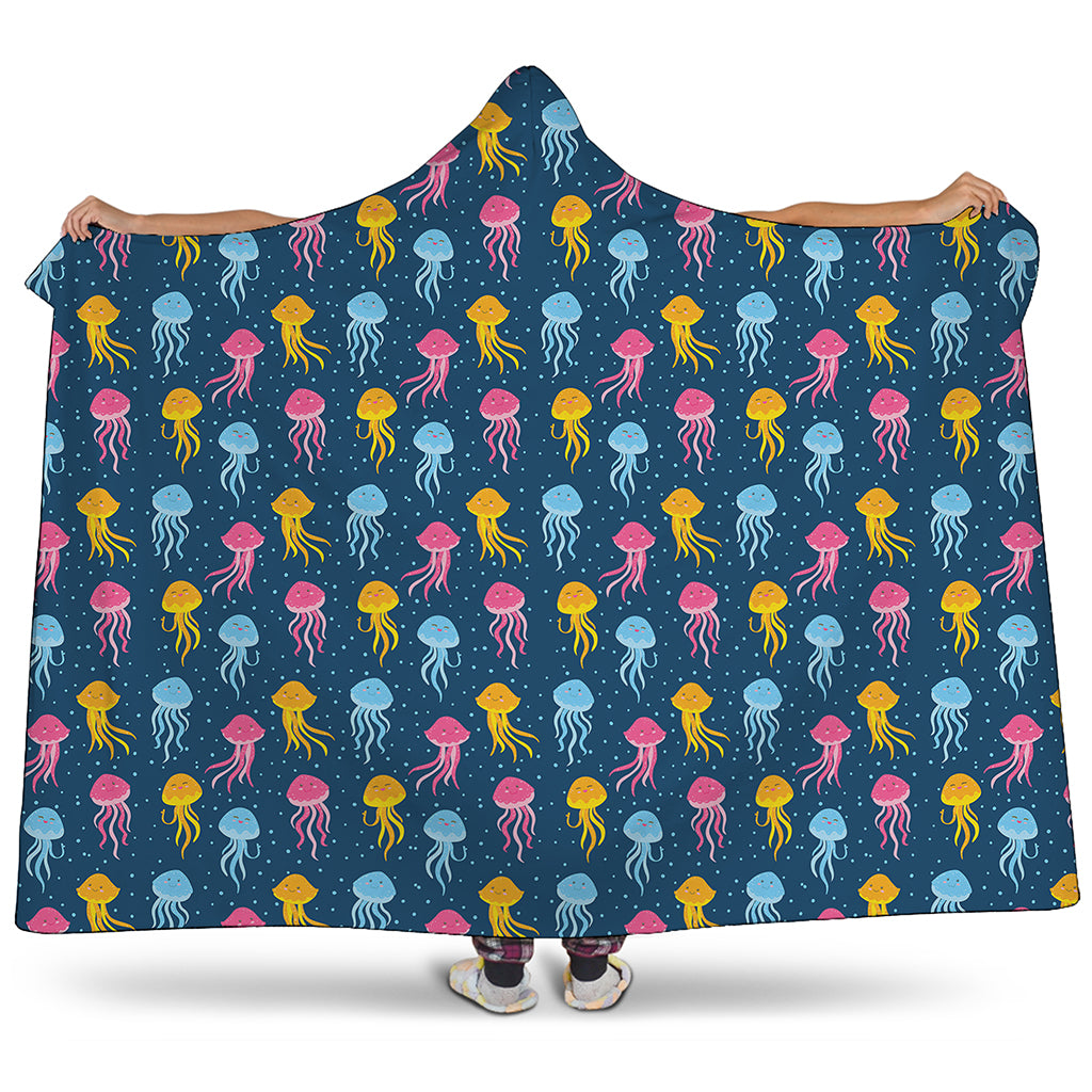 Cute Jellyfish Pattern Print Hooded Blanket