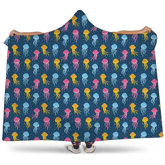 Cute Jellyfish Pattern Print Hooded Blanket