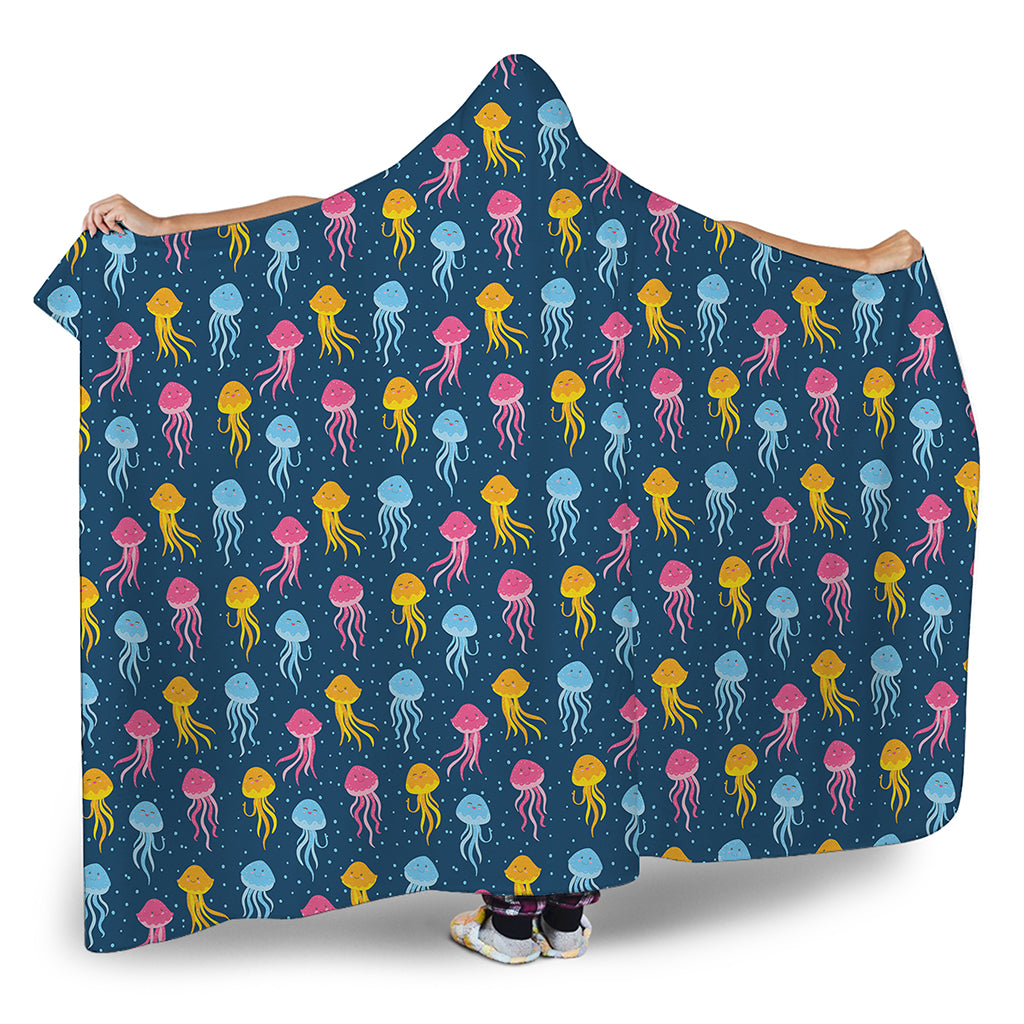 Cute Jellyfish Pattern Print Hooded Blanket