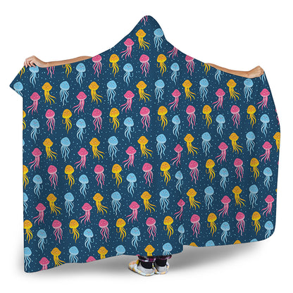 Cute Jellyfish Pattern Print Hooded Blanket