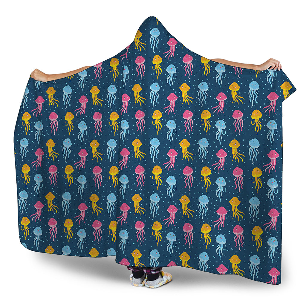 Cute Jellyfish Pattern Print Hooded Blanket