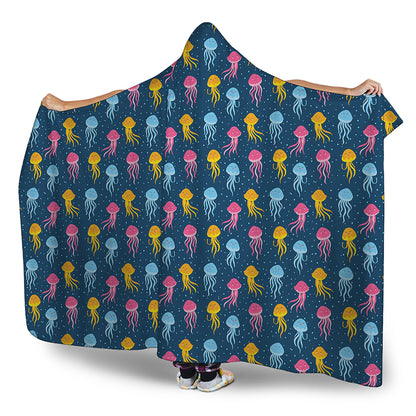 Cute Jellyfish Pattern Print Hooded Blanket