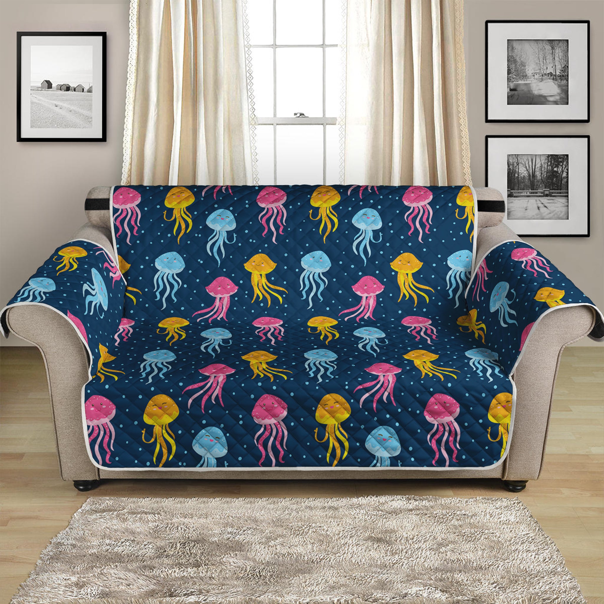 Cute Jellyfish Pattern Print Loveseat Protector