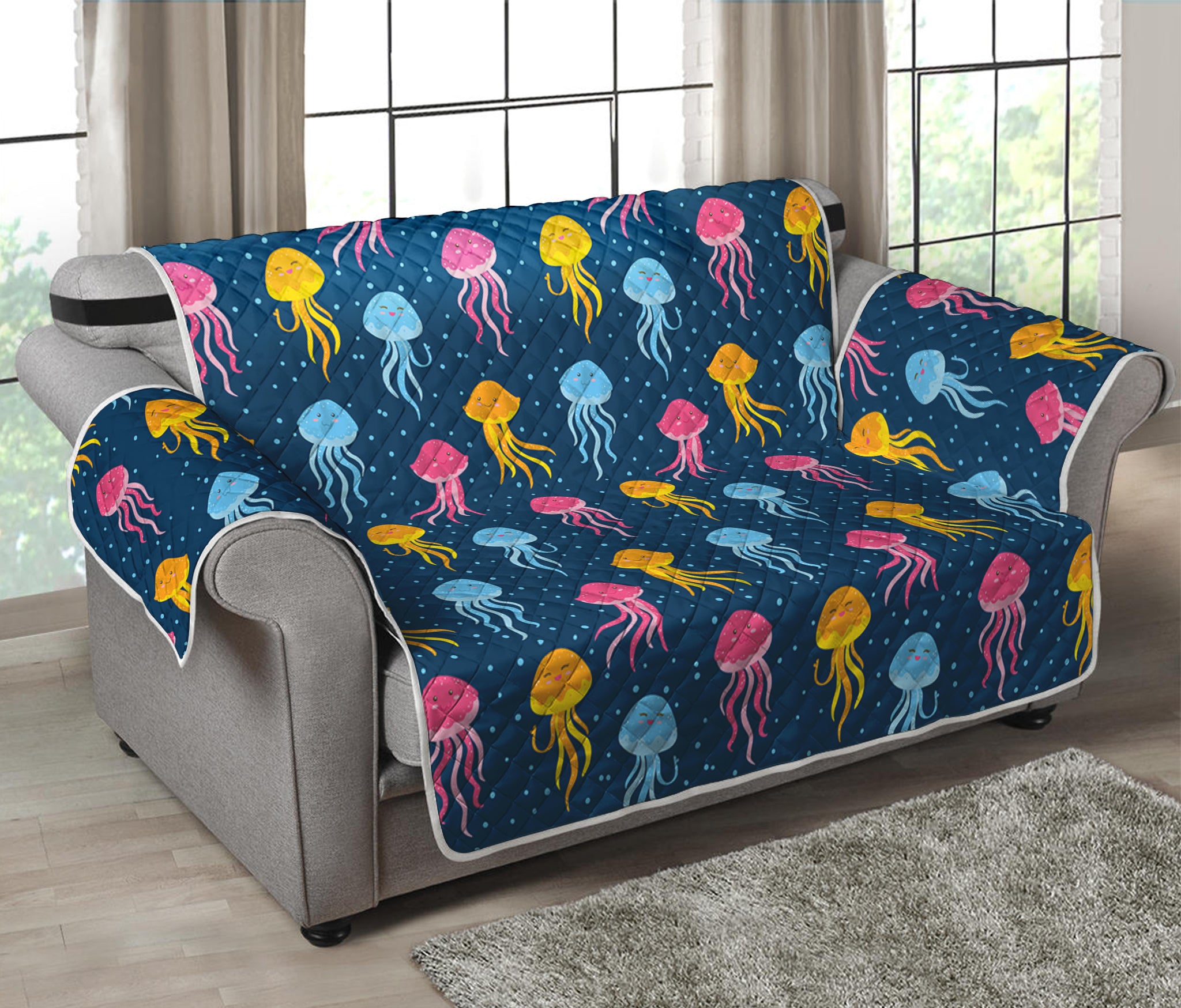 Cute Jellyfish Pattern Print Loveseat Protector