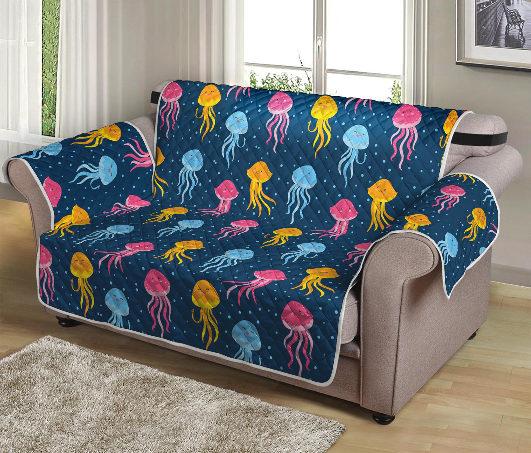 Cute Jellyfish Pattern Print Loveseat Protector