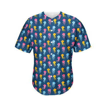 Cute Jellyfish Pattern Print Men's Baseball Jersey