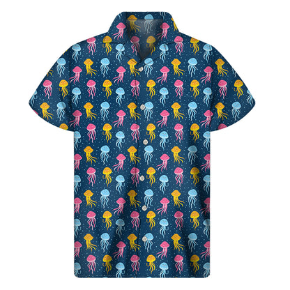 Cute Jellyfish Pattern Print Men's Short Sleeve Shirt