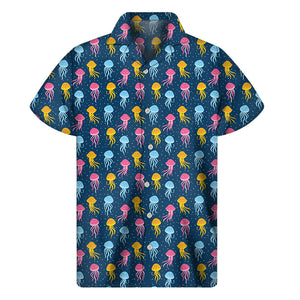 Cute Jellyfish Pattern Print Men's Short Sleeve Shirt