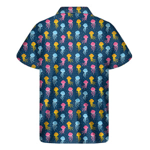 Cute Jellyfish Pattern Print Men's Short Sleeve Shirt